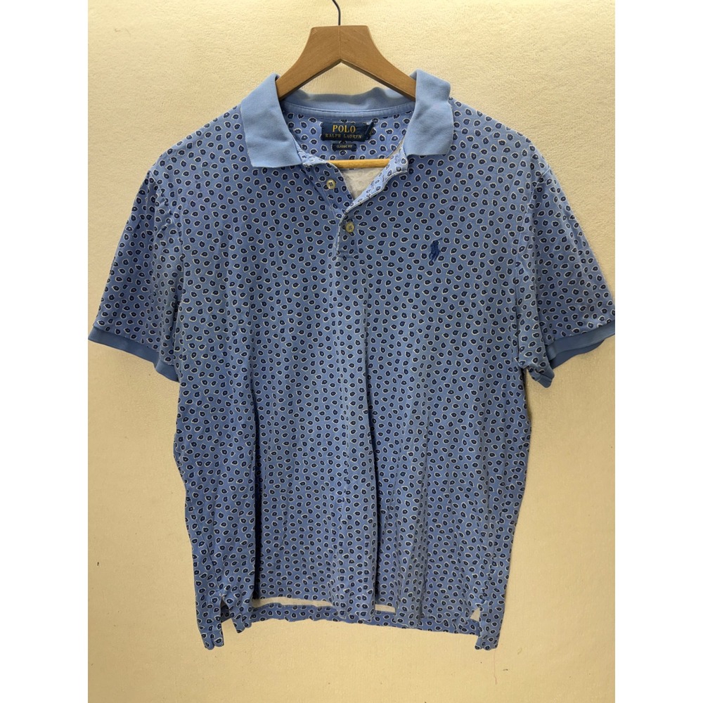 Polo Ralph Lauren Polo Shirt Mens M Blue  Paisley Floral Classic Fit 3628